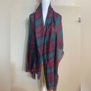 Blue Pacific Brand Black Label Scarf Cashmere Blend Red Tartan Plaid 76" x 30"